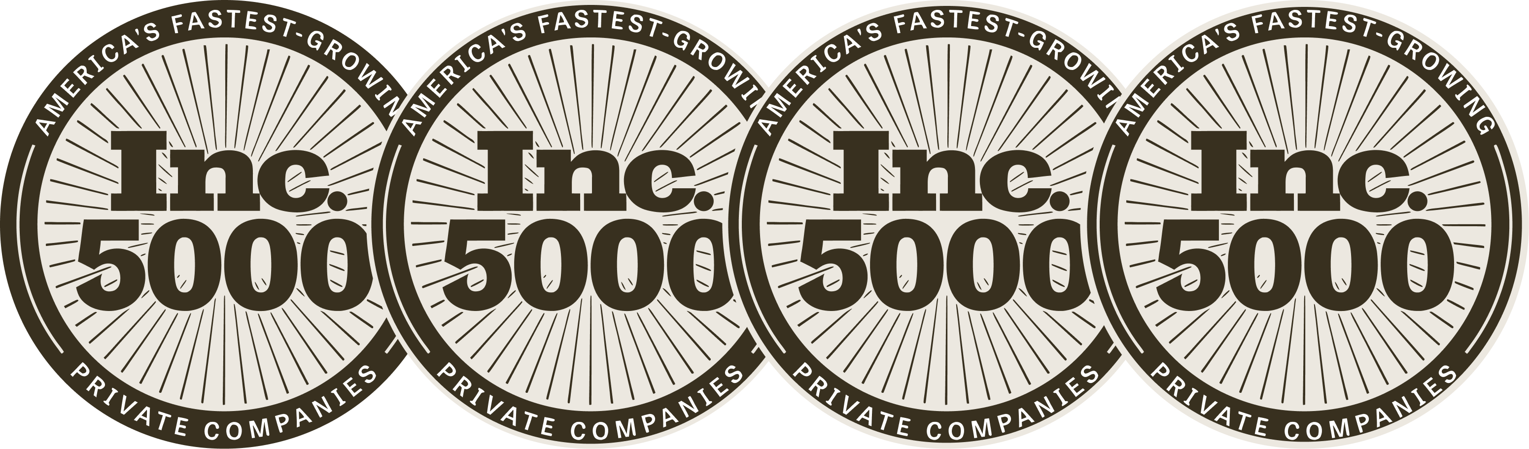 Inc. 5000 — America's Fastest-Growing Private Companies, 4-time honoree (2022, 2023, 2024, 2025)